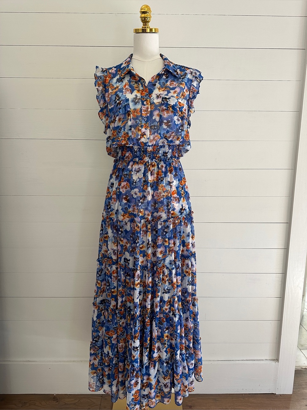 Misa Los Angeles Blue Floral Maxi Dress